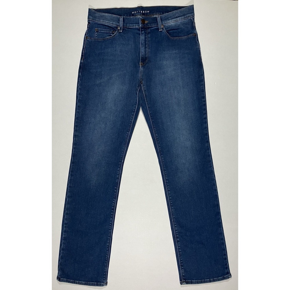 Mott and Bow Jeans Mens 32x34 Straight Oliver Dark Blue Regular Relaxed Stretch
